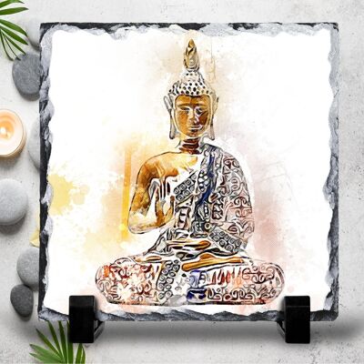 Buddha Zen Rock Slate - Ardoise décorée à la main - Dessous de plat décoratif Buddha Slate Pan Stand