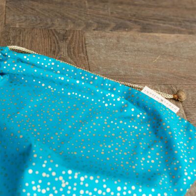 Sacs-cadeaux en tissu à cordon de serrage double - Confettis turquoise (grand)