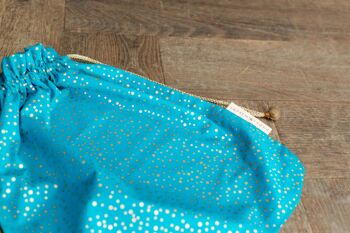 Sacs-cadeaux en tissu à cordon de serrage double - Confettis turquoise (grand) 1