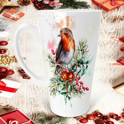 Christmas Robin 17oz Skinny Latte Mug, tazza di Natale, regalo di Natale