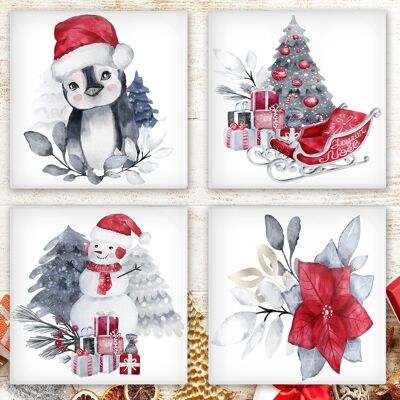 Christmas Glass Coasters, Christmas Themed Coasters, Glass Coasters,Drinks Holder, Christmas Table Coasters, Merry Christmas