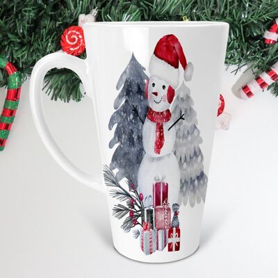 Christmas Snowman 17oz Skinny Latte Mug, Christmas Mug, Christmas Gift, Snowman Latte Mug, Hot Chocolate Mug