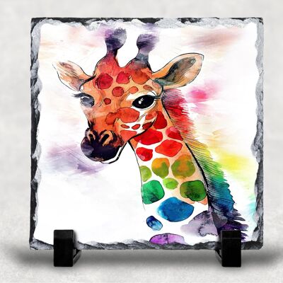 Soporte decorativo de pizarra/cacerola de jirafa colorida, regalo escocés, jirafas, jirafas coloridas, regalo de jirafa, amantes de la jirafa