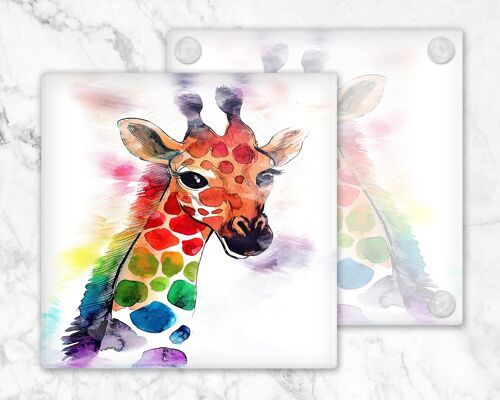 Colourful Giraffe Glass  Coaster, Drinks Holder, Giraffe  Coaster, Giraffes, Giraffe Gift