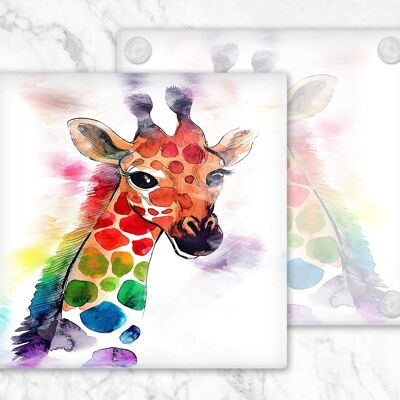 Posavasos de vidrio de jirafa colorida, soporte para bebidas, posavasos de jirafa, jirafas, regalo de jirafa