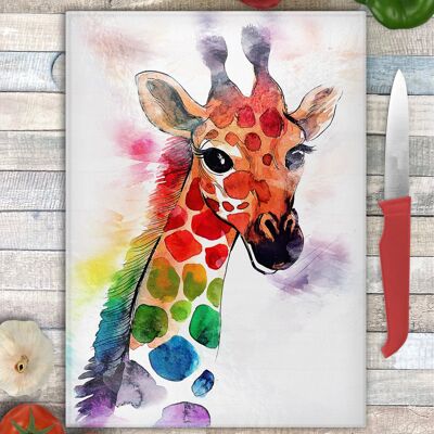 Planche à découper en verre de girafe colorée, cadeau écossais économiseur de plan de travail, girafes, girafes colorées, cadeau de girafe, amoureux de girafe