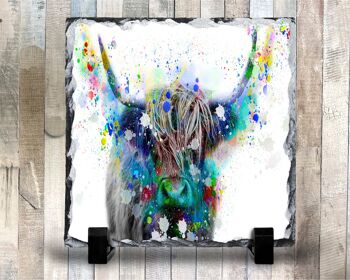 Ardoise/casserole décorative vache Highland colorée, cadeau vache Highland, cadeau écossais, vaches Highland, coloré Coo's 1