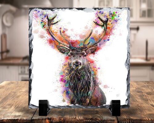 Colourful Stag Decorative Slate/Pan Stand,  Stag Gift, Scottish Gift, Highland Stags, Colourful Stags