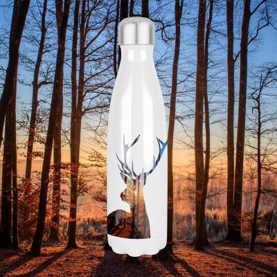 Bunte Hirsch Silhouette 500 ml Bowling Pin Form Trinkflasche, hergestellt in Schottland, Hirsch Geschenk, schottische Hirsche, schottisches Geschenk