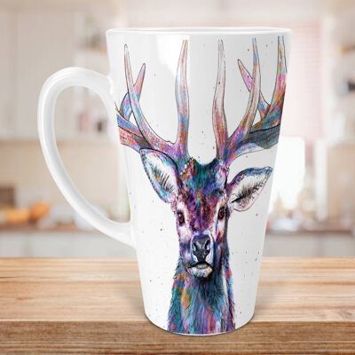 Colourful Stag Watercolour Ceramic 17oz Skinny  Latte Mug, Stag Latte Mug, Stag Lovers Mug, Stag Lovers Gift, Skinny Latte Mug