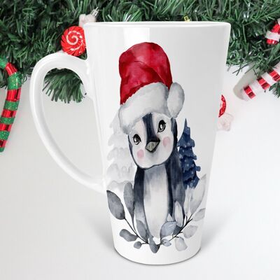 Cute Christmas Penguin 17oz Skinny Latte Mug, taza de Navidad, regalo de Navidad, taza de pingüino Latte