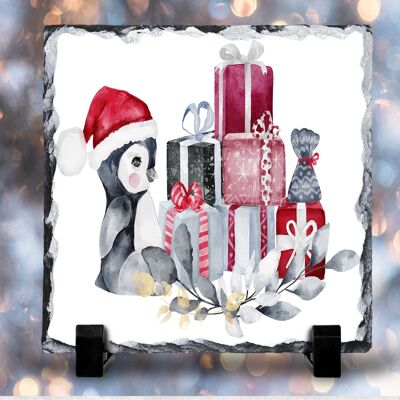 Simpatico pinguino natalizio decorativo in ardesia, foto in ardesia, pinguini, piastrelle in ardesia decorativa, decorazioni natalizie, regalo di Natale, fatto a mano