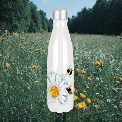 Daisies and Bees 500ml Bowling Pin Shape Thermal Insulated Drinks Bottle, Buzzy Bees, Made In Scotland, Buzzy Bees Gift, Buzzy Bee Lovers