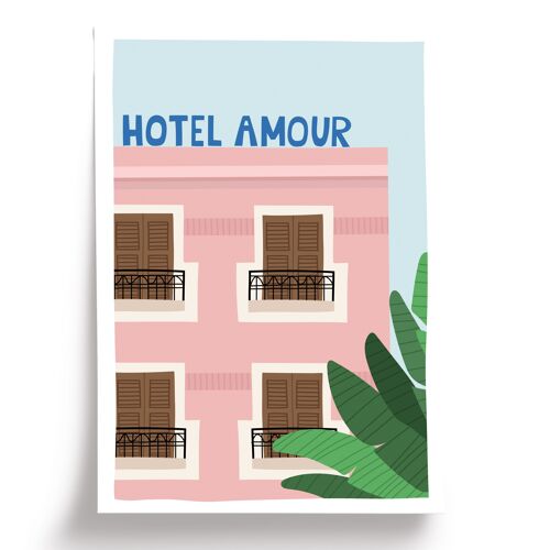 Affiche illustrée Hôtel amour - format A4 21x29,7cm