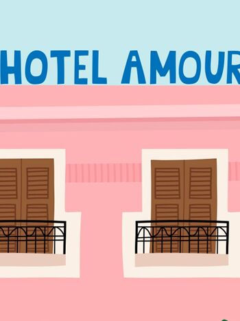 Affiche illustrée Hôtel amour - format A4 21x29,7cm 2