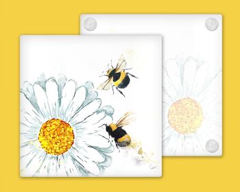 Daisies and Bees Glass Coaster, Porte-boissons, Buzzy Bees Coaster, Ecosse, Cadeau écossais, Cadeau Buzzy Bees 1