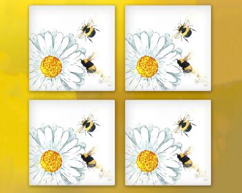 Daisies and Bees Glass Coaster, Porte-boissons, Buzzy Bees Coaster, Ecosse, Cadeau écossais, Cadeau Buzzy Bees 3