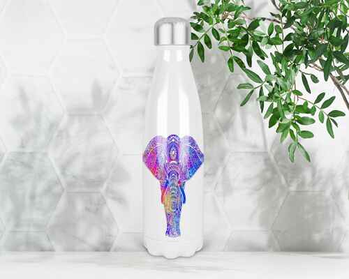 Elephant Mandala  500ml Bowling Pin Shape Thermal Insulated Drinks Bottle, Made In Scotland, Mandala Gift, Good Vibes Bottle, Buddha Gift