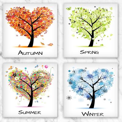 Four Seasons Glass  Coaster Drinks Holder, Winter, Spring, Summer, Autumn, Four Seasons Coaster, Four Seasons, Kitchen Decor