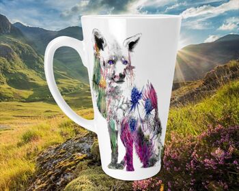 Renard et chardon aquarelle en céramique 17 oz Skinny Latte Mug, chardon Latte Mug, chardon Mug, chardon cadeau, Skinny Latte Mug, cadeau écossais 1