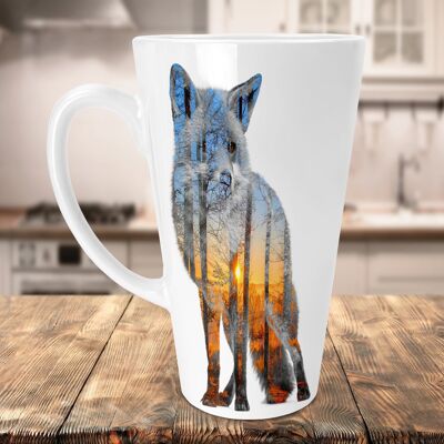 Fox Silhouette 17oz Ceramic Skinny Latte Mug, Fox Latte Mug, Fox Lovers Mug, Fox Lovers Gift, Skinny Latte Mug