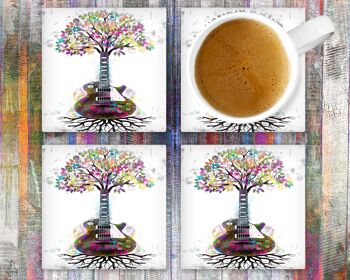 Guitar Tree Racines musicales Sous-verres en verre 2