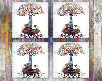 Guitar Tree Racines musicales Sous-verres en verre 6