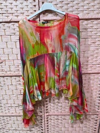 Jolie blouse + débardeur en soie multicolore pour femme 6