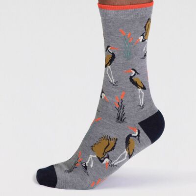 Gino Bamboo Heron Bird Socks - Grey Marle