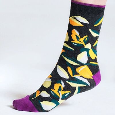 Isabel Floral Bamboo Socks - Grey