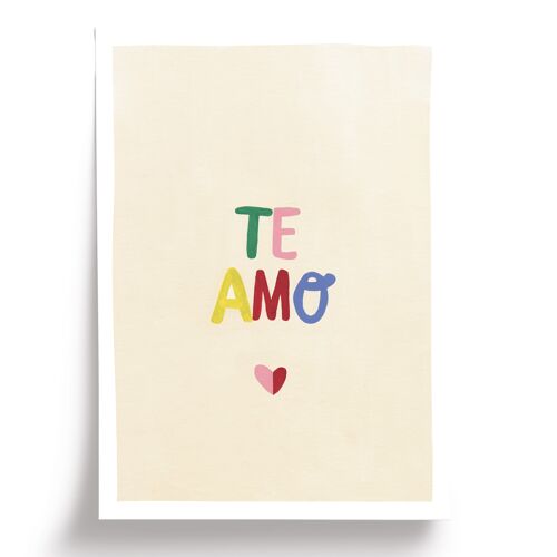 Affiche illustrée Te amo - format A4 21x29,7cm