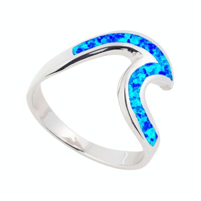 Hermoso anillo de onda de ópalo azul