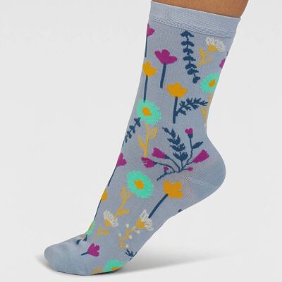 Mapel Floral Bamboo Socks - Chambray Blue