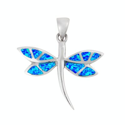 Superbe pendentif libellule en opale bleue