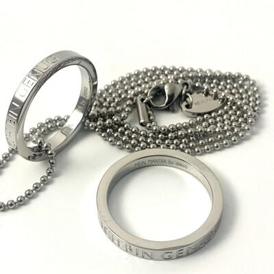 ICH BIN GENUG, Ringkette Edelstahl silber