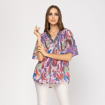 Blouse plissée à encolure en V 1