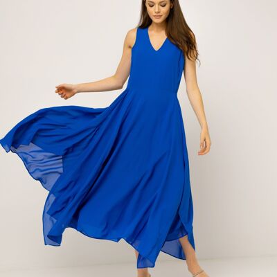 Blaues asymmetrisches langes Kleid
