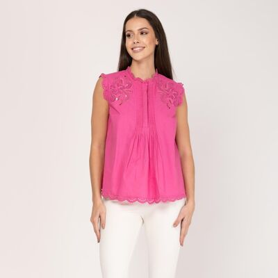 A-line blouse with pink embroidery