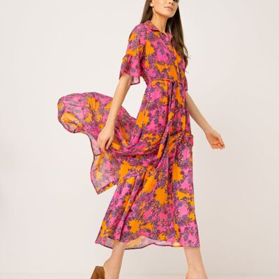 Long shirt dress with printed lining