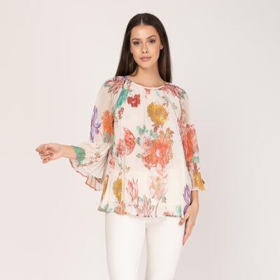 Evasé blouse with pleated sleeves
