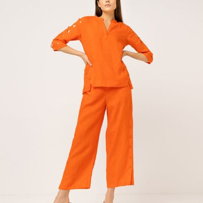 Pantaloni fluidi arancioni 100% lino