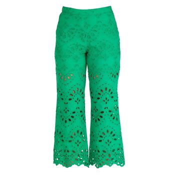 Pantalon évasé en coton perforé vert 6