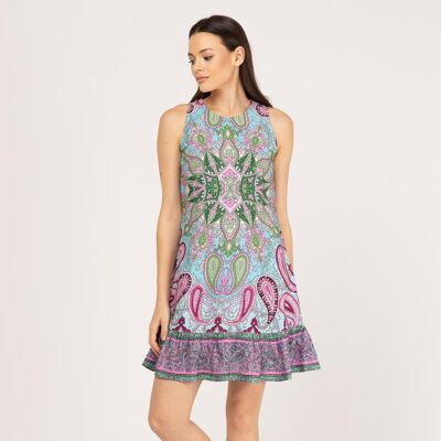 Short printed dress with armhole sleeves