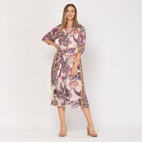 Vestido midi camisero con forro estampado