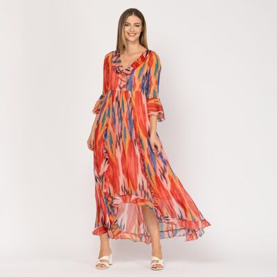 Long printed dress with ruffles