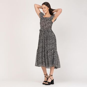 Robe midi à pois avec nid d'abeille 3