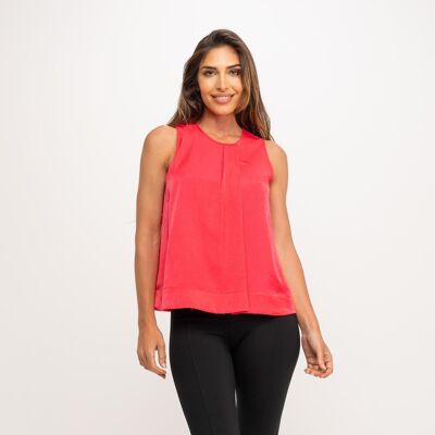 Coral Pleat Sleeveless Blouse