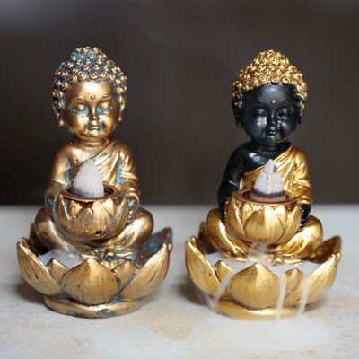 Kleiner Buddha- und Lotus-Rückfluss-Räuchergefäß