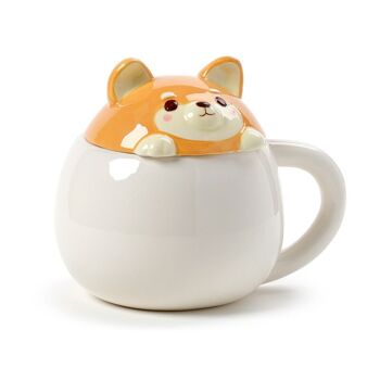 Shiba Inu Peeping Lid Mug en céramique avec couvercle en forme d'animal