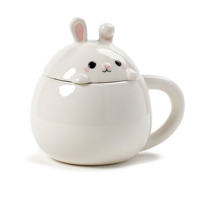 Rabbit Peeping Lid Ceramic Lidded Animal Mug